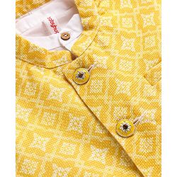 Babyhug Cambric Woven Solid Color Kurta Pyjama Set with Printed Jacket - Off White