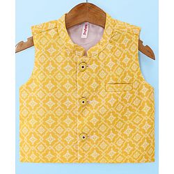 Babyhug Cambric Woven Solid Color Kurta Pyjama Set with Printed Jacket - Off White