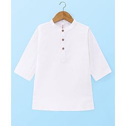Babyhug Cambric Woven Solid Color Kurta Pyjama Set with Printed Jacket - Off White