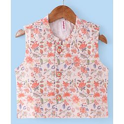 Babyhug Cambric Cotton Woven Full Sleeves Solid Kurta with Pyjama Pants & Floral Printed Jacket - White