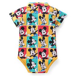 Babyhug Disney Interlock Knit Half Sleeves Onesie With Shorts Mickey Mouse Graphics - Multicolour