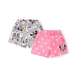 Babyhug Disney  Single jersey Shorts With Minnie Mouse Print Pack of 2 - White & Pink