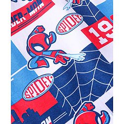 Babyhug Marvel Interlock Knit Half Sleeves Romper with Spiderman Print & Collar Detailing - Red Blue & White
