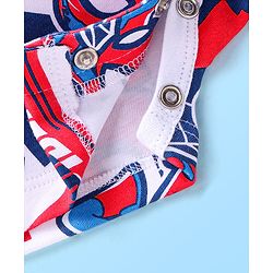 Babyhug Marvel Interlock Knit Half Sleeves Romper with Spiderman Print & Collar Detailing - Red Blue & White