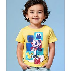 Babyhug Disney Single Jersey Half Sleeves T-Shirt with Mickey Mouse Graphic -Yellow
