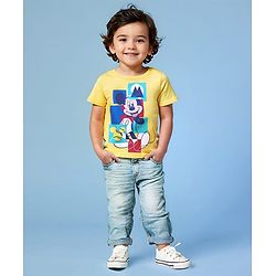 Babyhug Disney Single Jersey Half Sleeves T-Shirt with Mickey Mouse Graphic -Yellow