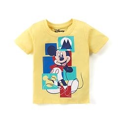Babyhug Disney Single Jersey Half Sleeves T-Shirt with Mickey Mouse Graphic -Yellow
