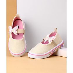 Cute Walk by Babyhug Velcro Closure Casual Shoes Butterfly Applique - Golden
