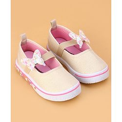 Cute Walk by Babyhug Velcro Closure Casual Shoes Butterfly Applique - Golden