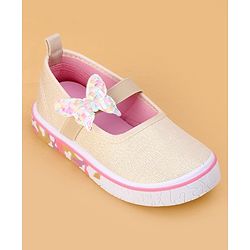 Cute Walk by Babyhug Velcro Closure Casual Shoes Butterfly Applique - Golden