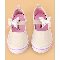 Cute Walk by Babyhug Velcro Closure Casual Shoes Butterfly Applique - Golden