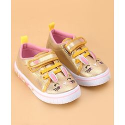 Cute Walk by Babyhug Shoes Kitty Print with Velcro Closure - Gold