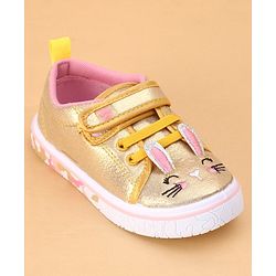 Cute Walk by Babyhug Shoes Kitty Print with Velcro Closure - Gold