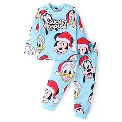 Babyhug Disney Single Jersey Knit Full Sleeves Night Suit With Mickey Mouse Print - Blue