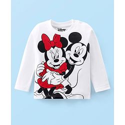 Babyhug Disney Cotton Knit Full Sleeves Night Suit With Mickey Mouse Graphics - White & Pink