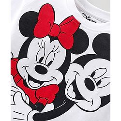 Babyhug Disney Cotton Knit Full Sleeves Night Suit With Mickey Mouse Graphics - White & Pink