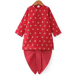 Babyhug Woven Full Sleeves Floral Printed Kurta Dhoti Set - Red