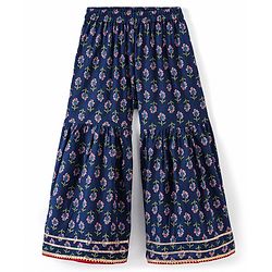 Babyhug  Woven  Three Fourth Sleeves  Floral Printed Kurta & Gharara Set with Dupatta - Blue