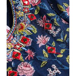 Babyhug  Woven  Three Fourth Sleeves  Floral Printed Kurta & Gharara Set with Dupatta - Blue