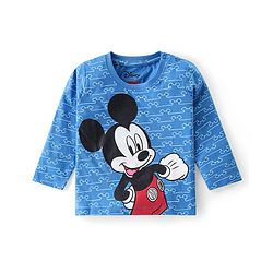 Babyhug Disney Single Jersey Knit Full Sleeves Night Suit With Mickey Mouse Graphics -Blue