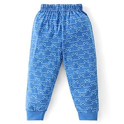 Babyhug Disney Single Jersey Knit Full Sleeves Night Suit With Mickey Mouse Graphics -Blue