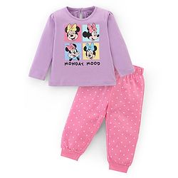Babyhug Disney Cotton Single Jersey Knit Full Sleeves Night Suit Minnie Mouse Print- Purple & Pink