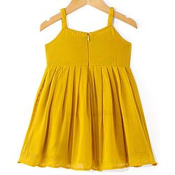 Babyhug Woven Sleeveless Embroidered Kurti With Floral Printed Sharara & Dupatta Set - Mustard
