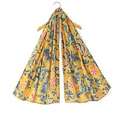 Babyhug Woven Sleeveless Embroidered Kurti With Floral Printed Sharara & Dupatta Set - Mustard