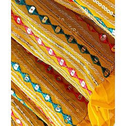 Babyhug Woven Sleeveless Embroidered Kurti With Floral Printed Sharara & Dupatta Set - Mustard