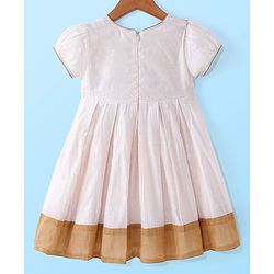Babyhug Woven Short Sleeves South  Ethnic Dress with Floral Applique - Off White