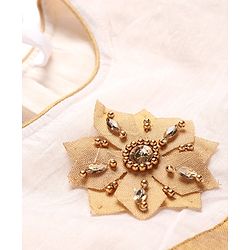 Babyhug Woven Short Sleeves South  Ethnic Dress with Floral Applique - Off White