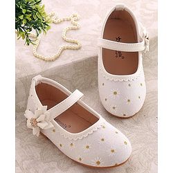 Cute Walk by Babyhug Party Wear Belly Shoes Floral Appliques - White