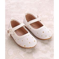 Cute Walk by Babyhug Party Wear Belly Shoes Floral Appliques - White