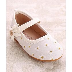 Cute Walk by Babyhug Party Wear Belly Shoes Floral Appliques - White