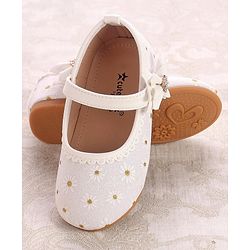 Cute Walk by Babyhug Party Wear Belly Shoes Floral Appliques - White