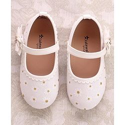 Cute Walk by Babyhug Party Wear Belly Shoes Floral Appliques - White