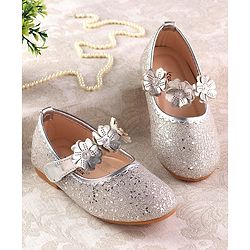 Cute Walk by Babyhug Ballerina with Velcro Closure & Floral Applique - Silver