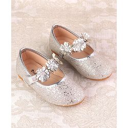 Cute Walk by Babyhug Ballerina with Velcro Closure & Floral Applique - Silver