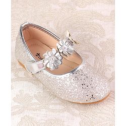 Cute Walk by Babyhug Ballerina with Velcro Closure & Floral Applique - Silver