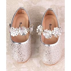 Cute Walk by Babyhug Ballerina with Velcro Closure & Floral Applique - Silver