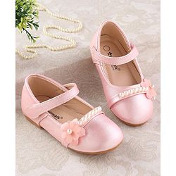 Cute Walk by Babyhug Velcro Closure with Pearls & Floral Applique Ballerinas - Pink