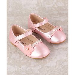 Cute Walk by Babyhug Velcro Closure with Pearls & Floral Applique Ballerinas - Pink