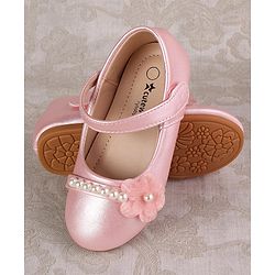 Cute Walk by Babyhug Velcro Closure with Pearls & Floral Applique Ballerinas - Pink