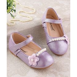 Cute Walk by Babyhug Velcro Closure with Pearls & Floral Applique Ballerinas - Purple