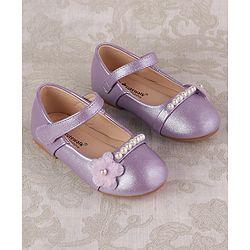 Cute Walk by Babyhug Velcro Closure with Pearls & Floral Applique Ballerinas - Purple
