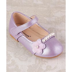 Cute Walk by Babyhug Velcro Closure with Pearls & Floral Applique Ballerinas - Purple