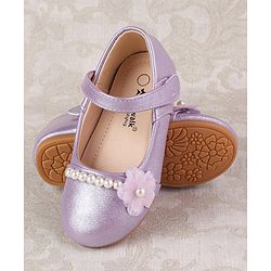 Cute Walk by Babyhug Velcro Closure with Pearls & Floral Applique Ballerinas - Purple