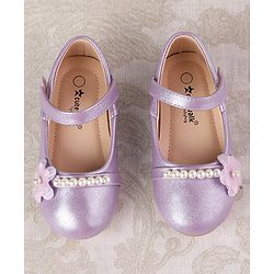 Cute Walk by Babyhug Velcro Closure with Pearls & Floral Applique Ballerinas - Purple