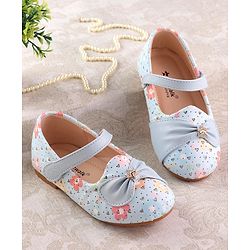 Cute Walk by Babyhug Ballerinas with Velcro Closure Floral Print & Bow Applique - Blue