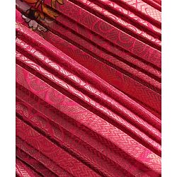 Babyhug Woven Short Sleeves Floral Printed & Embroidered Pleated Ethnic Dress - Dark Pink